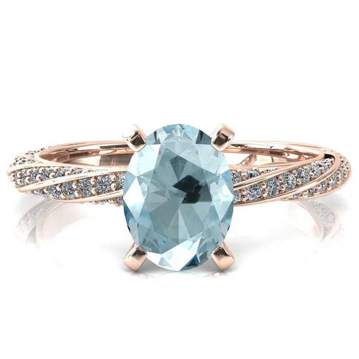 Rings Fire Brilliance Elysia Oval Aqua Blue Spinel 4 Prong 34 Eternity Diamond Accent Ring