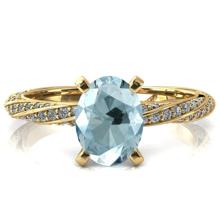 Rings Fire Brilliance Elysia Oval Aqua Blue Spinel 4 Prong 34 Eternity Diamond Accent Ring