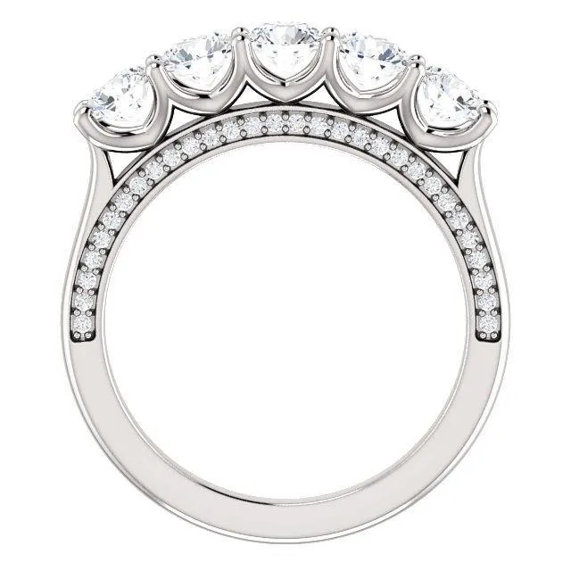 Rings Fire Brilliance Estella Round Moissanite 12 Eternity Accent Diamonds Anniversary Band