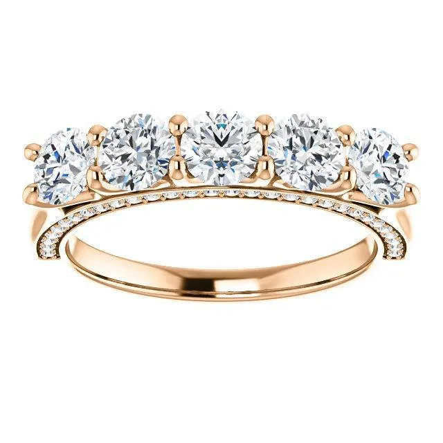 Rings Fire Brilliance Estella Round Moissanite 12 Eternity Accent Diamonds Anniversary Band