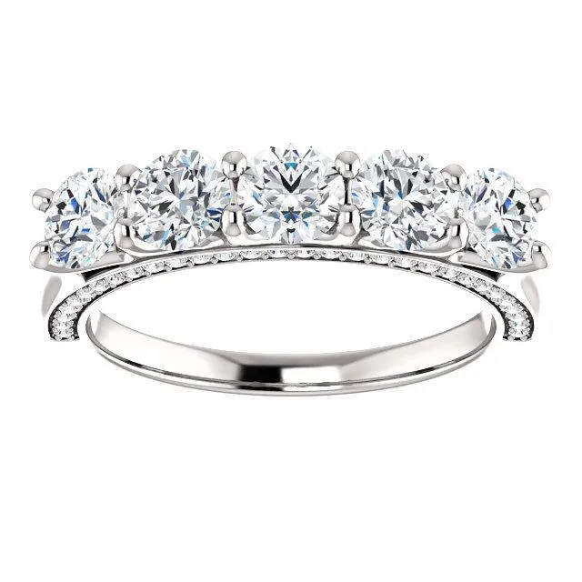 Rings Fire Brilliance Estella Round Moissanite 12 Eternity Accent Diamonds Anniversary Band