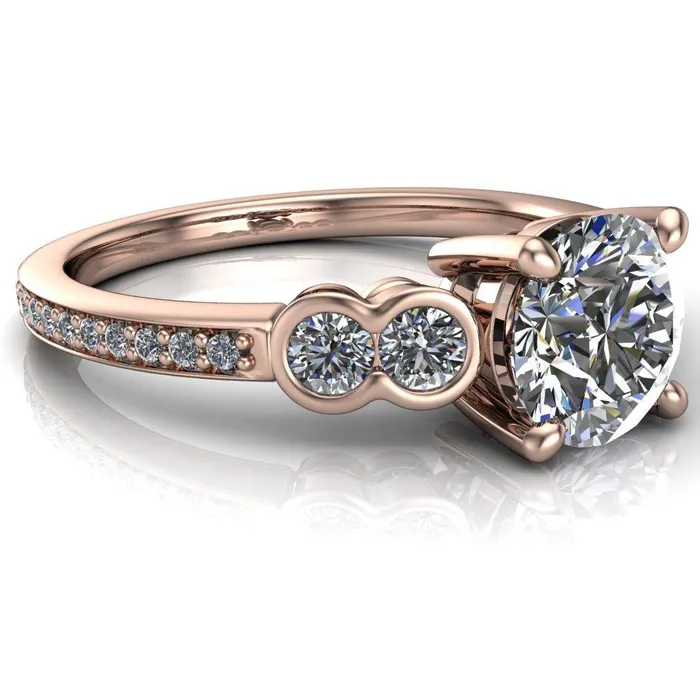 Rings Fire Brilliance Felise Round Center Stone Double Diamond Side Accent 4 Prong Ring