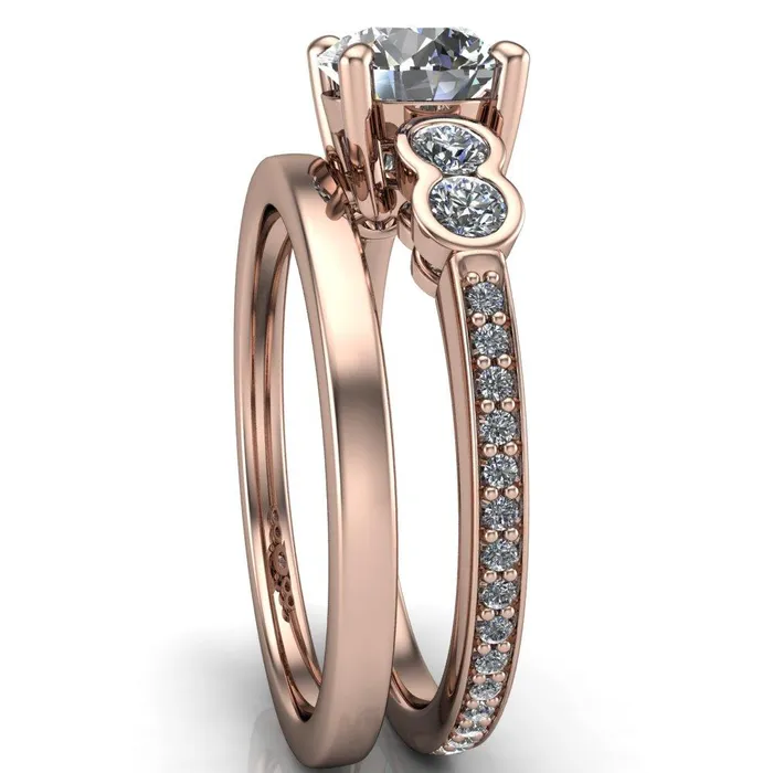 Rings Fire Brilliance Felise Round Center Stone Double Diamond Side Accent 4 Prong Ring
