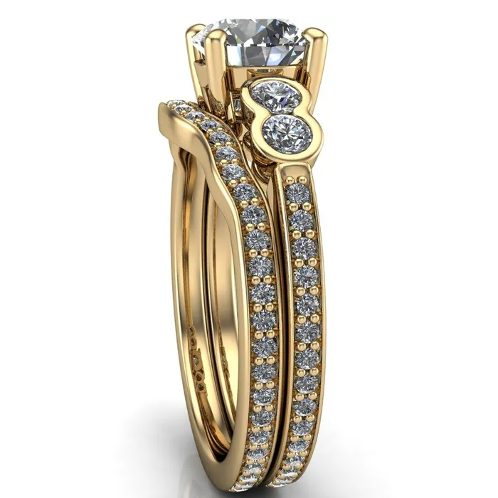 Rings Fire Brilliance Felise Round Center Stone Double Diamond Side Accent 4 Prong Ring