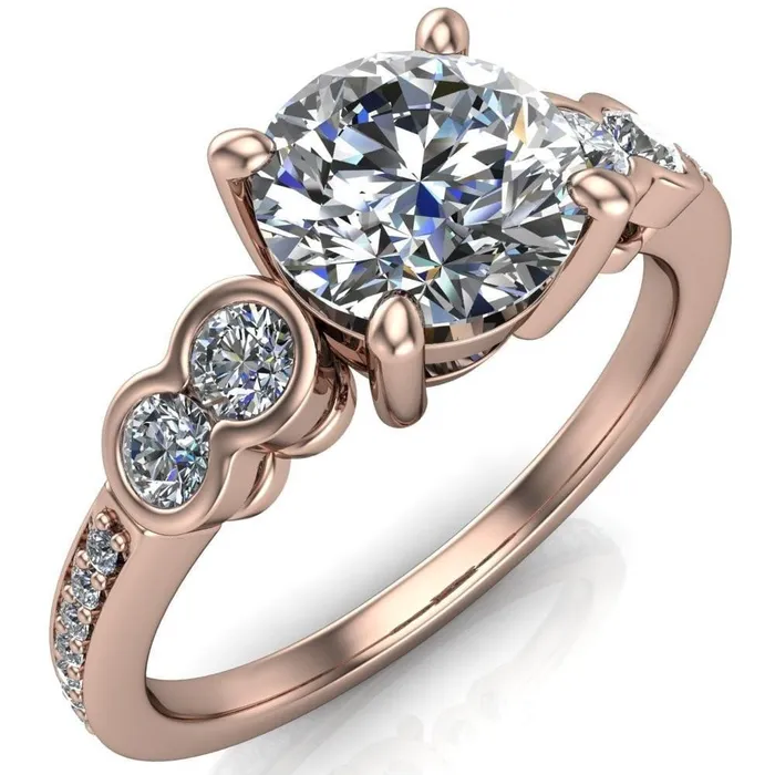 Rings Fire Brilliance Felise Round Center Stone Double Diamond Side Accent 4 Prong Ring