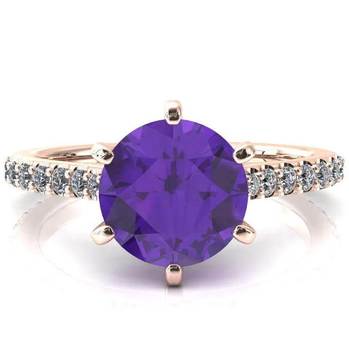 Rings Fire Brilliance Kelsy Round Amethyst 6 Prong 34 Shared Scalloped Inverted Cathedral Ring