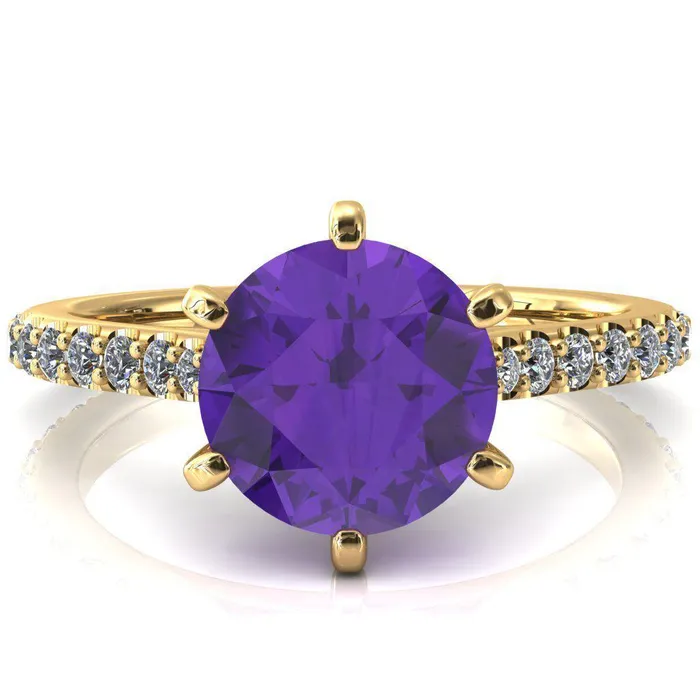 Rings Fire Brilliance Kelsy Round Amethyst 6 Prong 34 Shared Scalloped Inverted Cathedral Ring