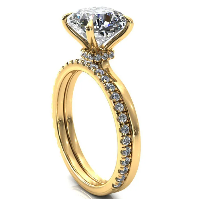Rings Fire Brilliance Liyana Cushion Moissanite 4 Claw Prong Micro Pave Diamond Accent Neck Ring Engagement Ring