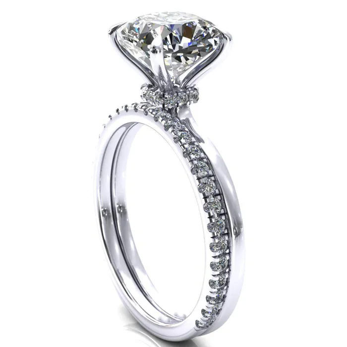 Rings Fire Brilliance Liyana Cushion Moissanite 4 Claw Prong Micro Pave Diamond Accent Neck Ring Engagement Ring