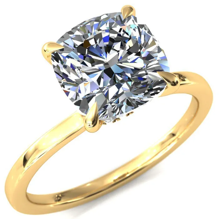 Rings Fire Brilliance Liyana Cushion Moissanite 4 Claw Prong Micro Pave Diamond Accent Neck Ring Engagement Ring