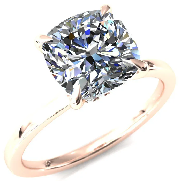 Rings Fire Brilliance Liyana Cushion Moissanite 4 Claw Prong Micro Pave Diamond Accent Neck Ring Engagement Ring