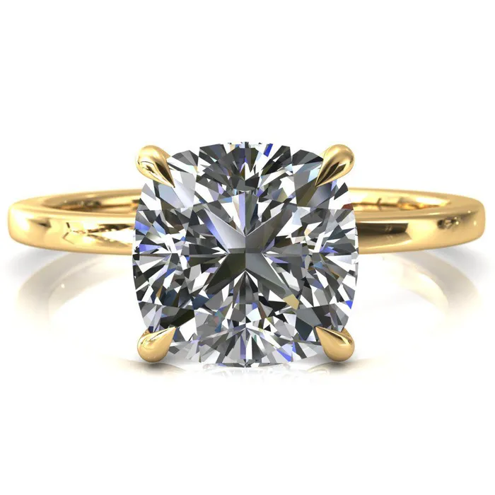 Rings Fire Brilliance Liyana Cushion Moissanite 4 Claw Prong Micro Pave Diamond Accent Neck Ring Engagement Ring