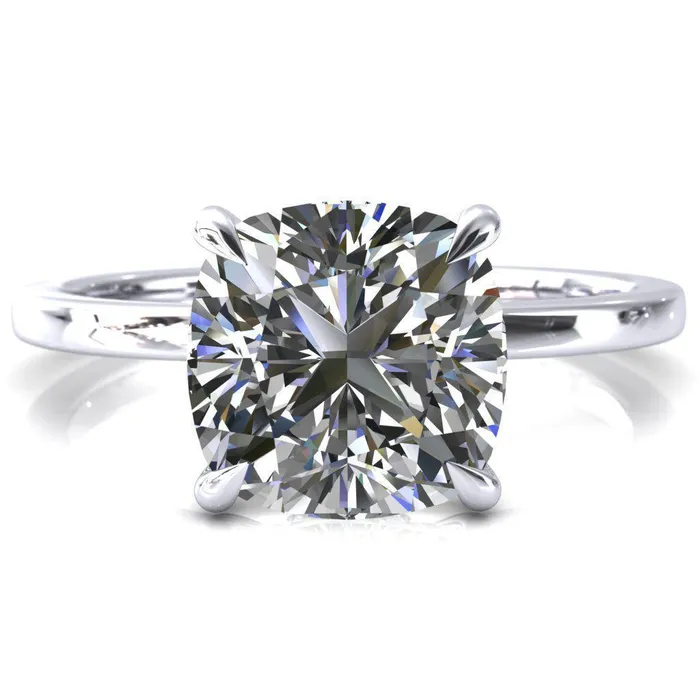 Rings Fire Brilliance Liyana Cushion Moissanite 4 Claw Prong Micro Pave Diamond Accent Neck Ring Engagement Ring