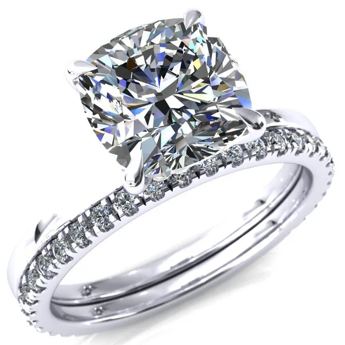 Rings Fire Brilliance Liyana Cushion Moissanite 4 Claw Prong Micro Pave Diamond Accent Neck Ring Engagement Ring