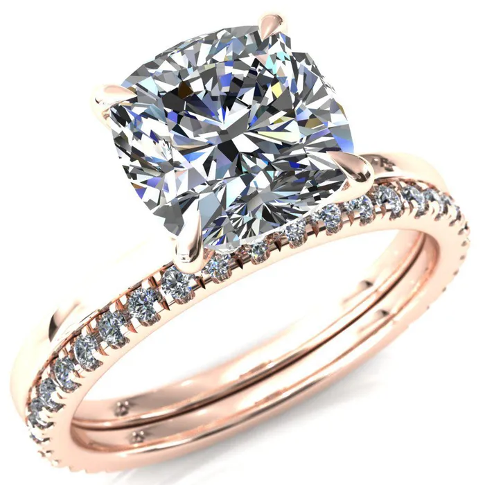 Rings Fire Brilliance Liyana Cushion Moissanite 4 Claw Prong Micro Pave Diamond Accent Neck Ring Engagement Ring