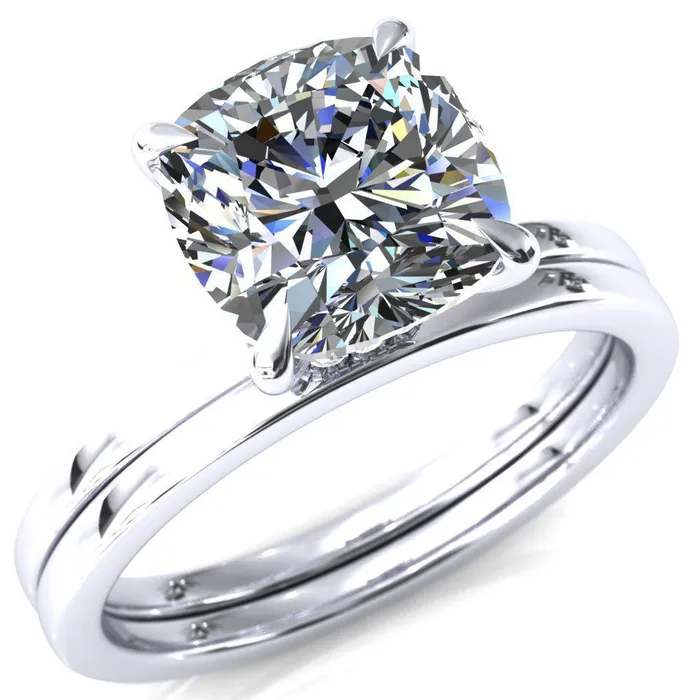 Rings Fire Brilliance Liyana Cushion Moissanite 4 Claw Prong Micro Pave Diamond Accent Neck Ring Engagement Ring