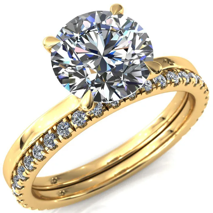 Rings Fire Brilliance Liyana Round Center Stone 4 Claw Prong Micro Pave Diamond Accent Neck Ring Engagement Ring Rings Fire Brilliance Liyana Round Center Stone 4 Claw Prong Micro Pave Diamond Accent Neck Ring Engagement Ring