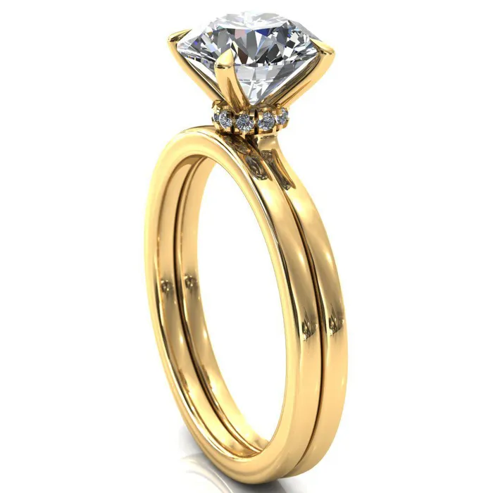 Rings Fire Brilliance Liyana Round Center Stone 4 Claw Prong Micro Pave Diamond Accent Neck Ring Engagement Ring