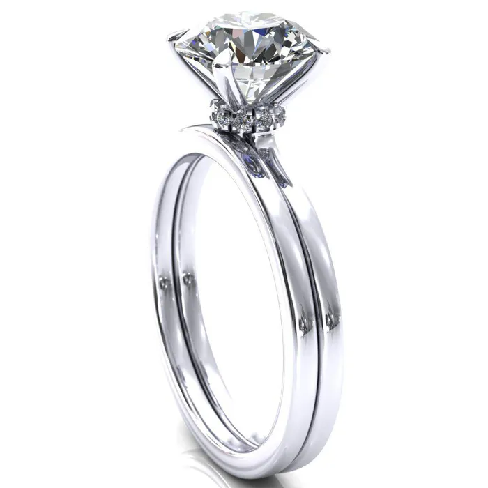 Rings Fire Brilliance Liyana Round Center Stone 4 Claw Prong Micro Pave Diamond Accent Neck Ring Engagement Ring