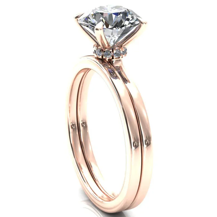 Rings Fire Brilliance Liyana Round Center Stone 4 Claw Prong Micro Pave Diamond Accent Neck Ring Engagement Ring