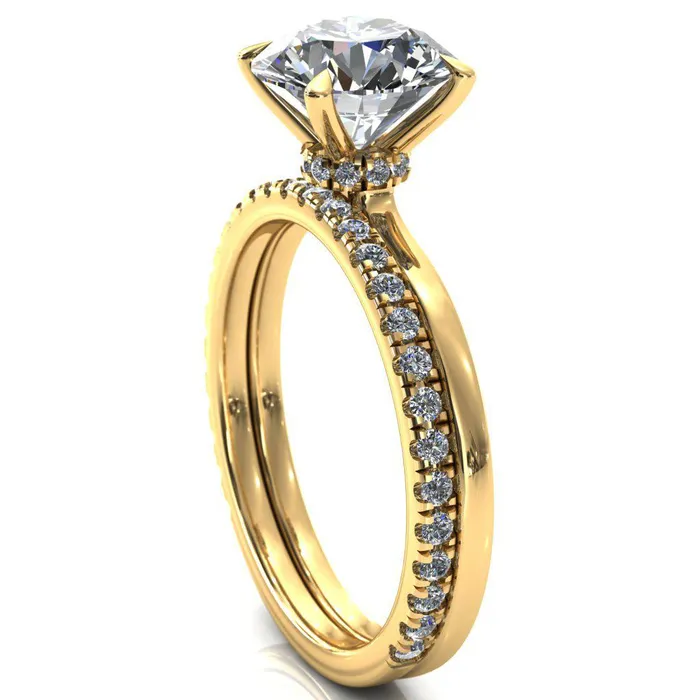 Rings Fire Brilliance Liyana Round Center Stone 4 Claw Prong Micro Pave Diamond Accent Neck Ring Engagement Ring