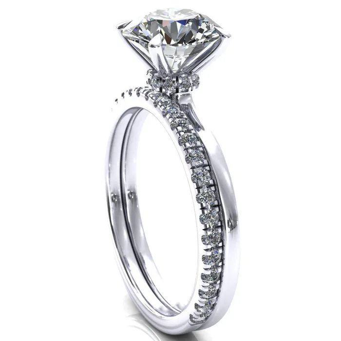 Rings Fire Brilliance Liyana Round Center Stone 4 Claw Prong Micro Pave Diamond Accent Neck Ring Engagement Ring