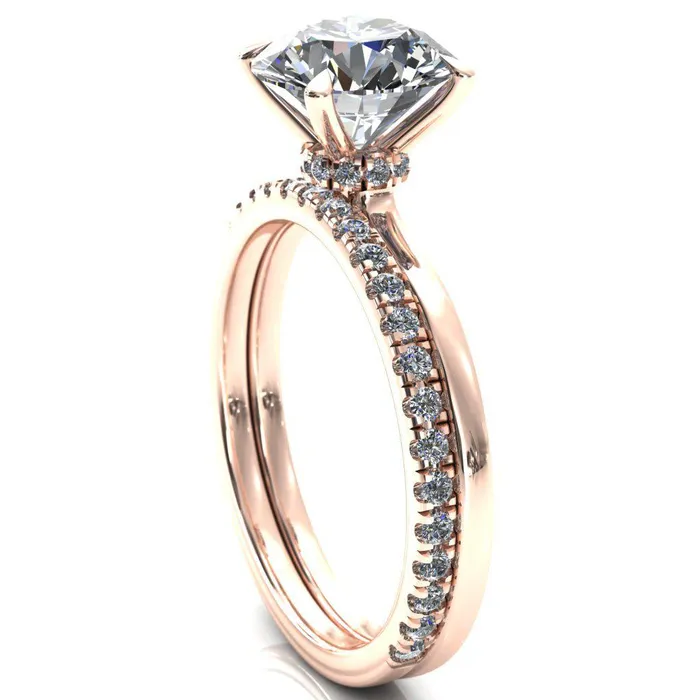 Rings Fire Brilliance Liyana Round Center Stone 4 Claw Prong Micro Pave Diamond Accent Neck Ring Engagement Ring