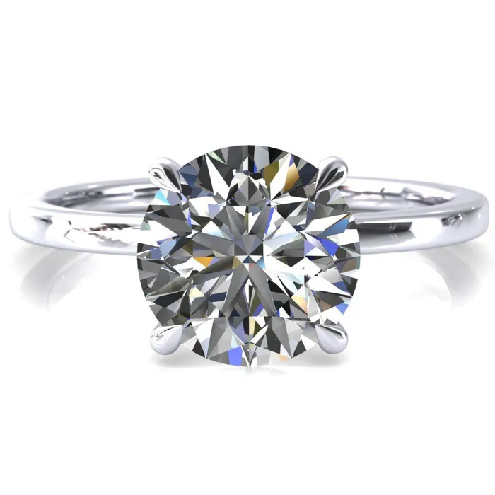 Rings Fire Brilliance Liyana Round Center Stone 4 Claw Prong Micro Pave Diamond Accent Neck Ring Engagement Ring
