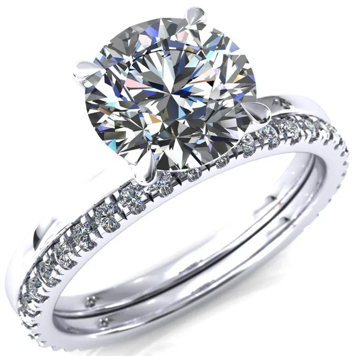 Rings Fire Brilliance Liyana Round Center Stone 4 Claw Prong Micro Pave Diamond Accent Neck Ring Engagement Ring