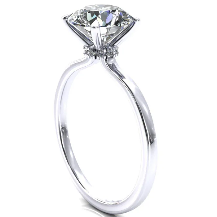 Rings Fire Brilliance Liyana Round Center Stone 4 Claw Prong Micro Pave Diamond Accent Neck Ring Engagement Ring