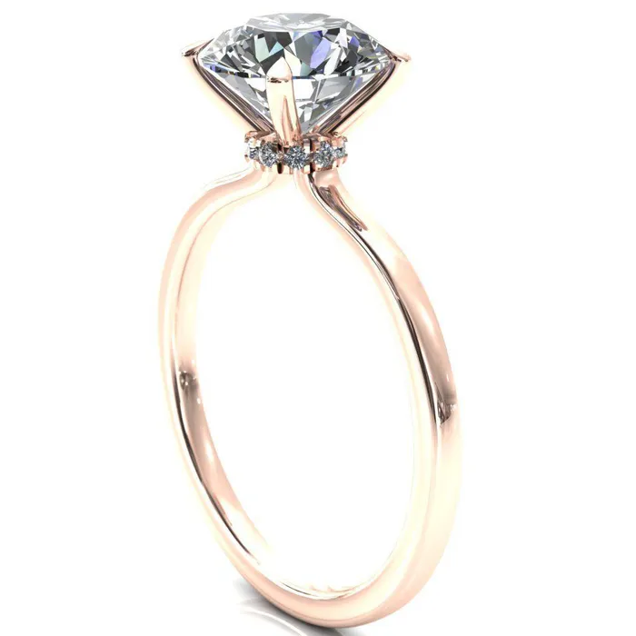 Rings Fire Brilliance Liyana Round Center Stone 4 Claw Prong Micro Pave Diamond Accent Neck Ring Engagement Ring
