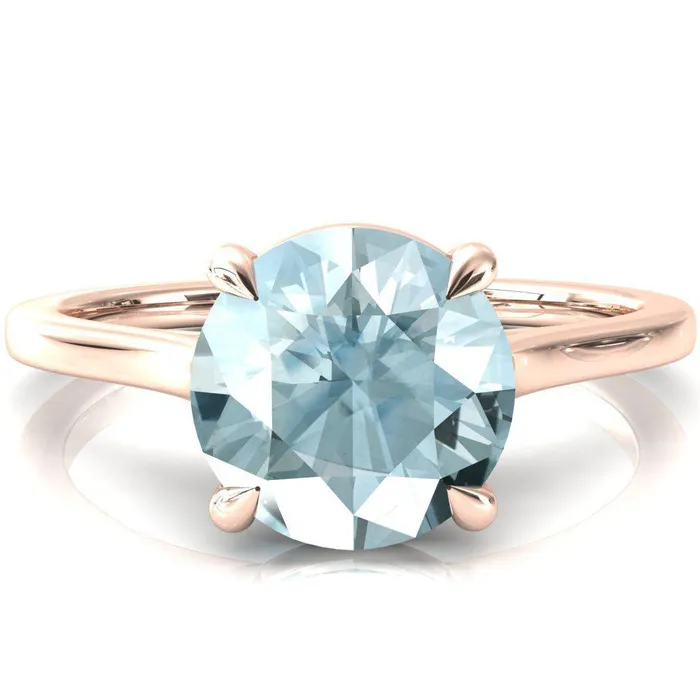 Rings Fire Brilliance Lizzy Round Aqua Blue Spinel 4 Claw Prong Cathedral Engagement Ring