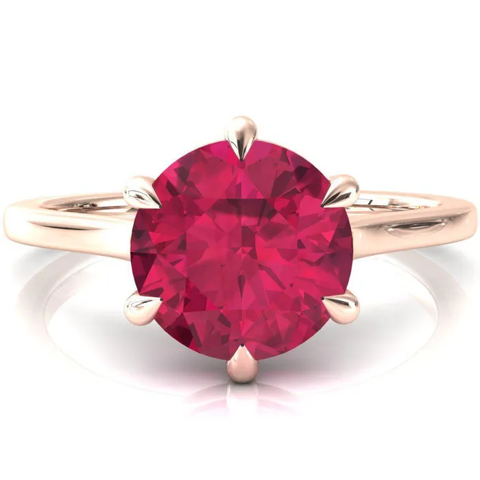 Rings Fire Brilliance Lizzy Round Ruby 6 Claw Prong Cathedral Engagement Ring