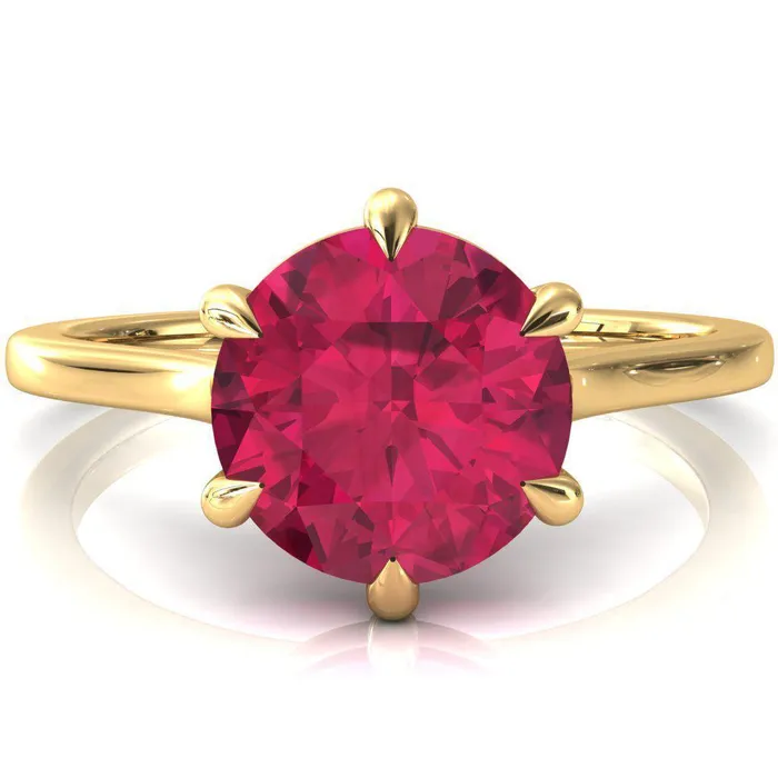 Rings Fire Brilliance Lizzy Round Ruby 6 Claw Prong Cathedral Engagement Ring