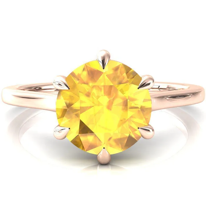 Rings Fire Brilliance Lizzy Round Yellow Sapphire 6 Claw Prong Cathedral Engagement Ring