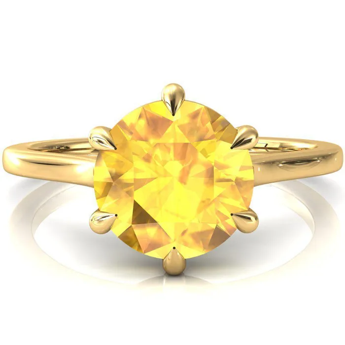 Rings Fire Brilliance Lizzy Round Yellow Sapphire 6 Claw Prong Cathedral Engagement Ring