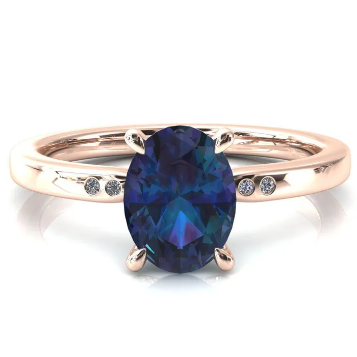 Rings Fire Brilliance Maise Oval Alexandrite 4 Prong Diamond Accent Engagement Ring