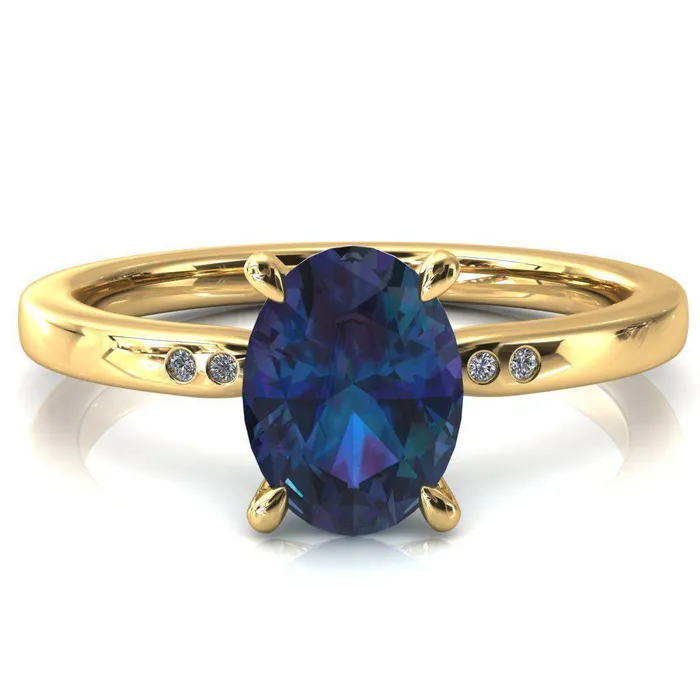 Rings Fire Brilliance Maise Oval Alexandrite 4 Prong Diamond Accent Engagement Ring