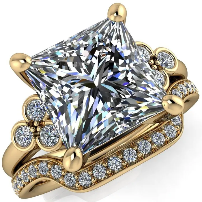 Rings Fire Brilliance Malene Square Moissanite Triple Diamond Side Bezel Engagement Ring Rings Fire Brilliance Malene Square Moissanite Triple Diamond Side Bezel Engagement Ring