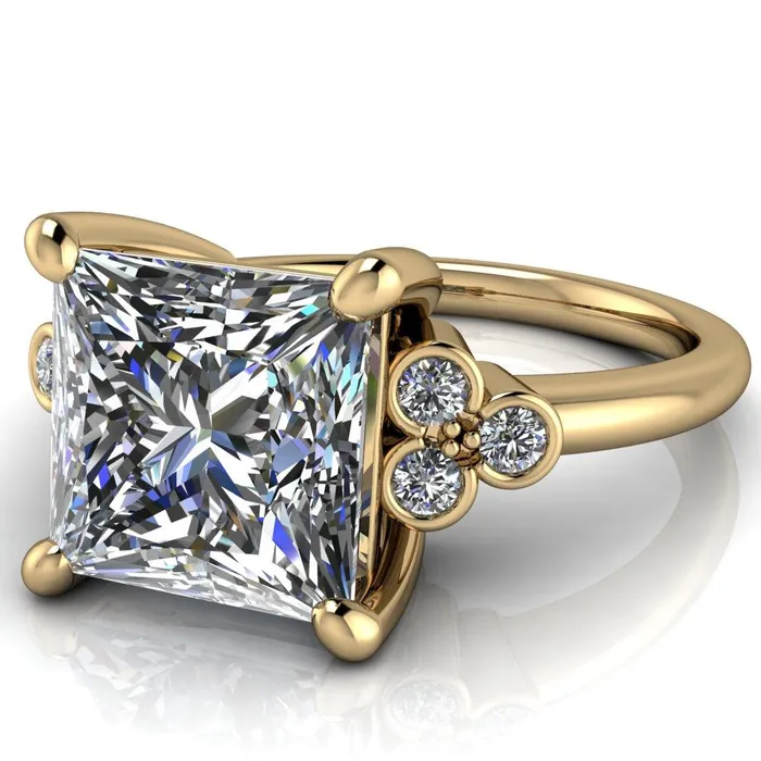 Rings Fire Brilliance Malene Square Moissanite Triple Diamond Side Bezel Engagement Ring