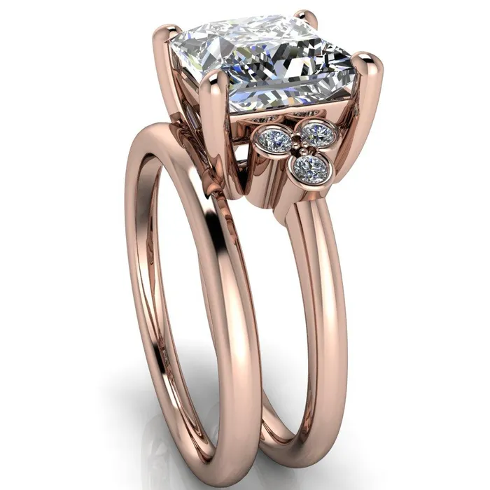 Rings Fire Brilliance Malene Square Moissanite Triple Diamond Side Bezel Engagement Ring