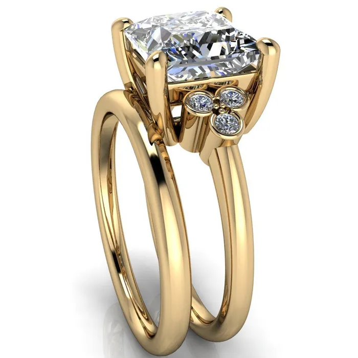 Rings Fire Brilliance Malene Square Moissanite Triple Diamond Side Bezel Engagement Ring