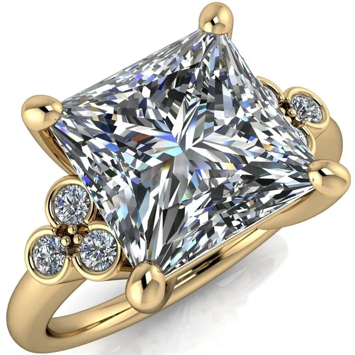 Rings Fire Brilliance Malene Square Moissanite Triple Diamond Side Bezel Engagement Ring