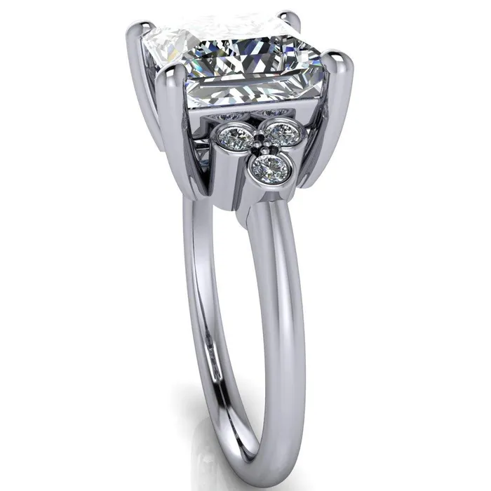 Rings Fire Brilliance Malene Square Moissanite Triple Diamond Side Bezel Engagement Ring