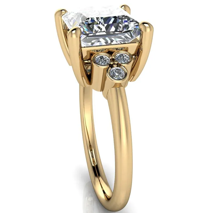 Rings Fire Brilliance Malene Square Moissanite Triple Diamond Side Bezel Engagement Ring