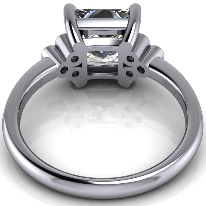 Rings Fire Brilliance Malene Square Moissanite Triple Diamond Side Bezel Engagement Ring