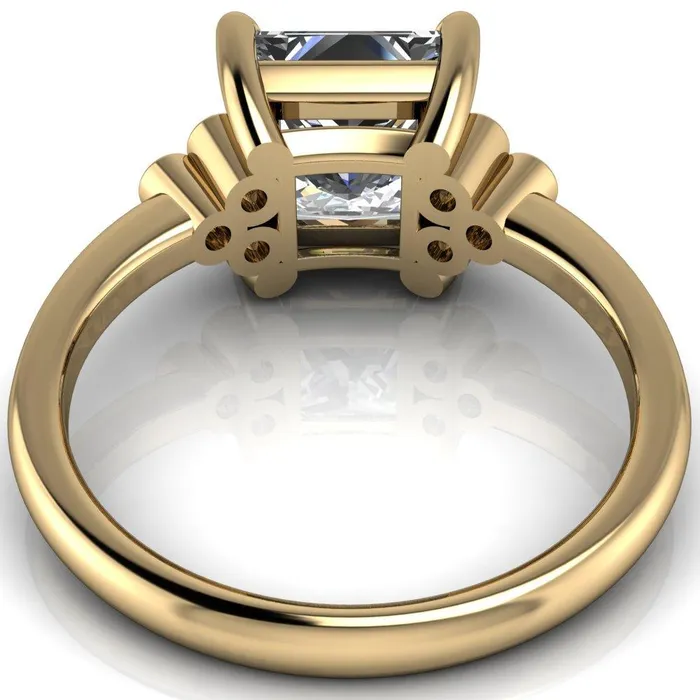 Rings Fire Brilliance Malene Square Moissanite Triple Diamond Side Bezel Engagement Ring