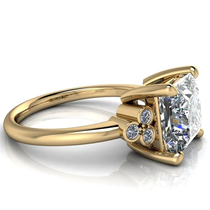 Rings Fire Brilliance Malene Square Moissanite Triple Diamond Side Bezel Engagement Ring