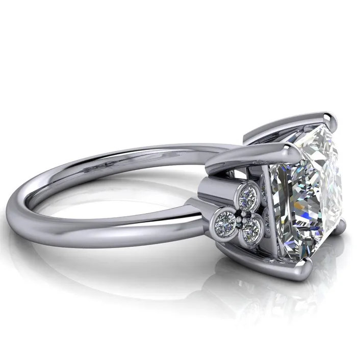 Rings Fire Brilliance Malene Square Moissanite Triple Diamond Side Bezel Engagement Ring