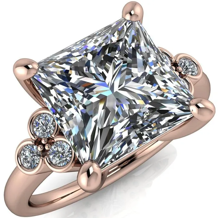 Rings Fire Brilliance Malene Square Moissanite Triple Diamond Side Bezel Engagement Ring